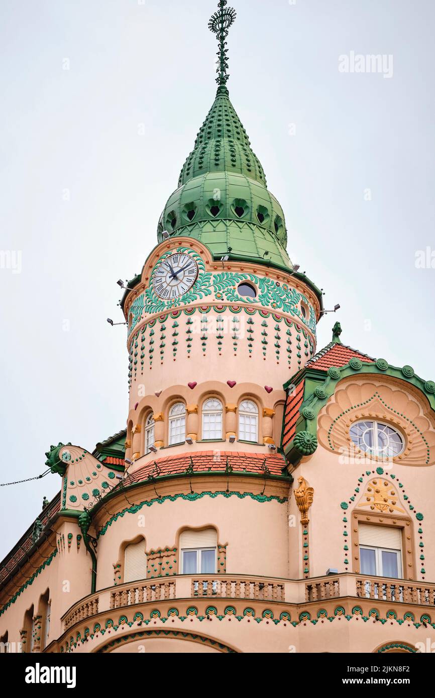 A low angle shot of the beautiful colorful St. Basil's Cathedral in Oradea, Romania Stock Photo