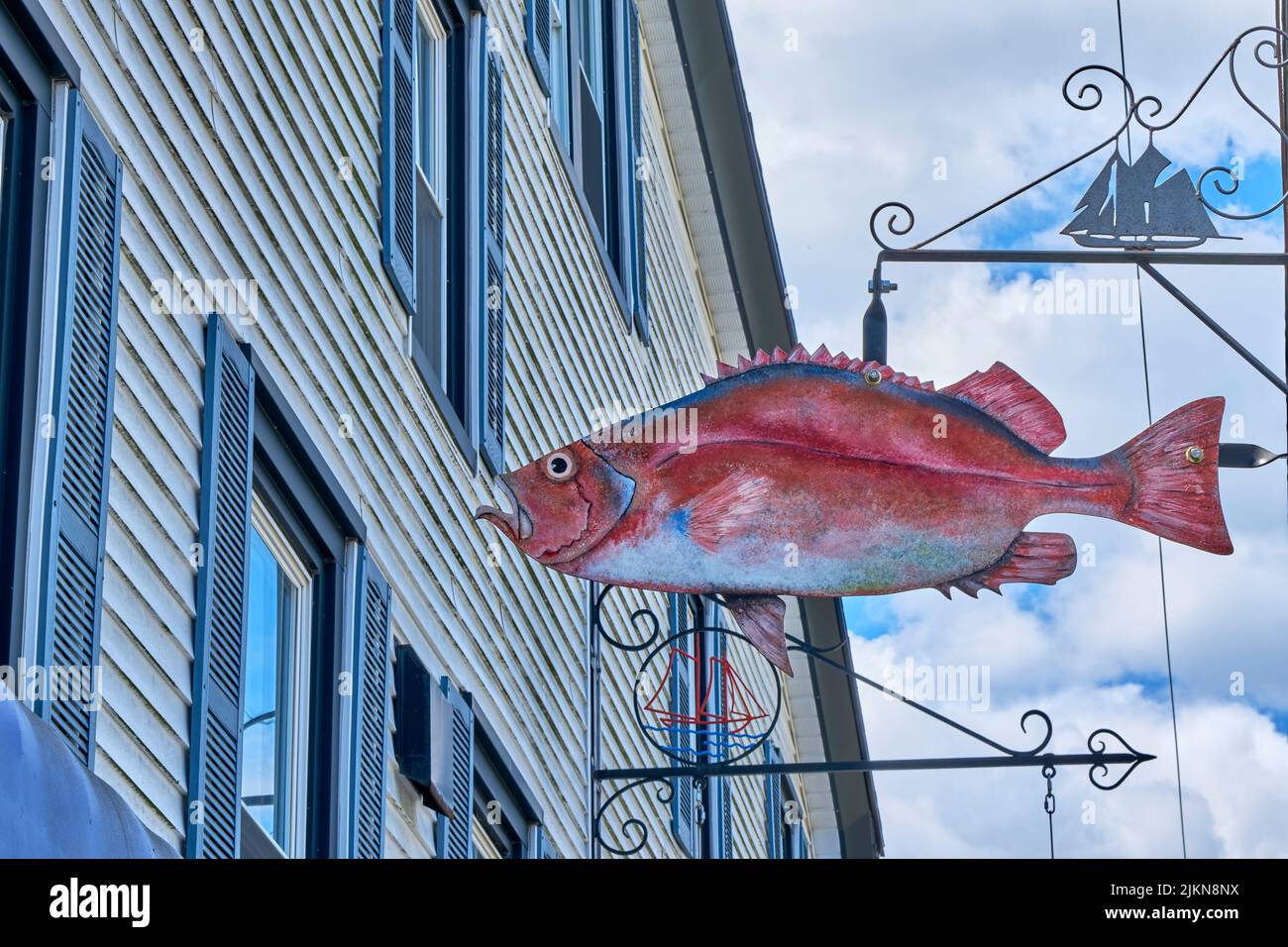 Hand-painted aluminum sculpture designed and painted by Laura Fisher, for 'The Lunenburg Fish Project' (2002).  This is 1 of 44 different species of m Stock Photo