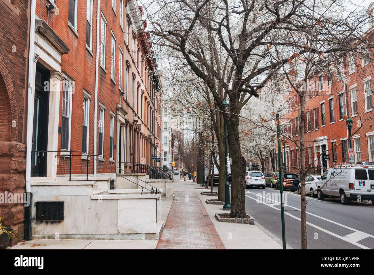 Neat and tidy brick row houses on Spruce Street in Philadelphia, USA Stock Photo