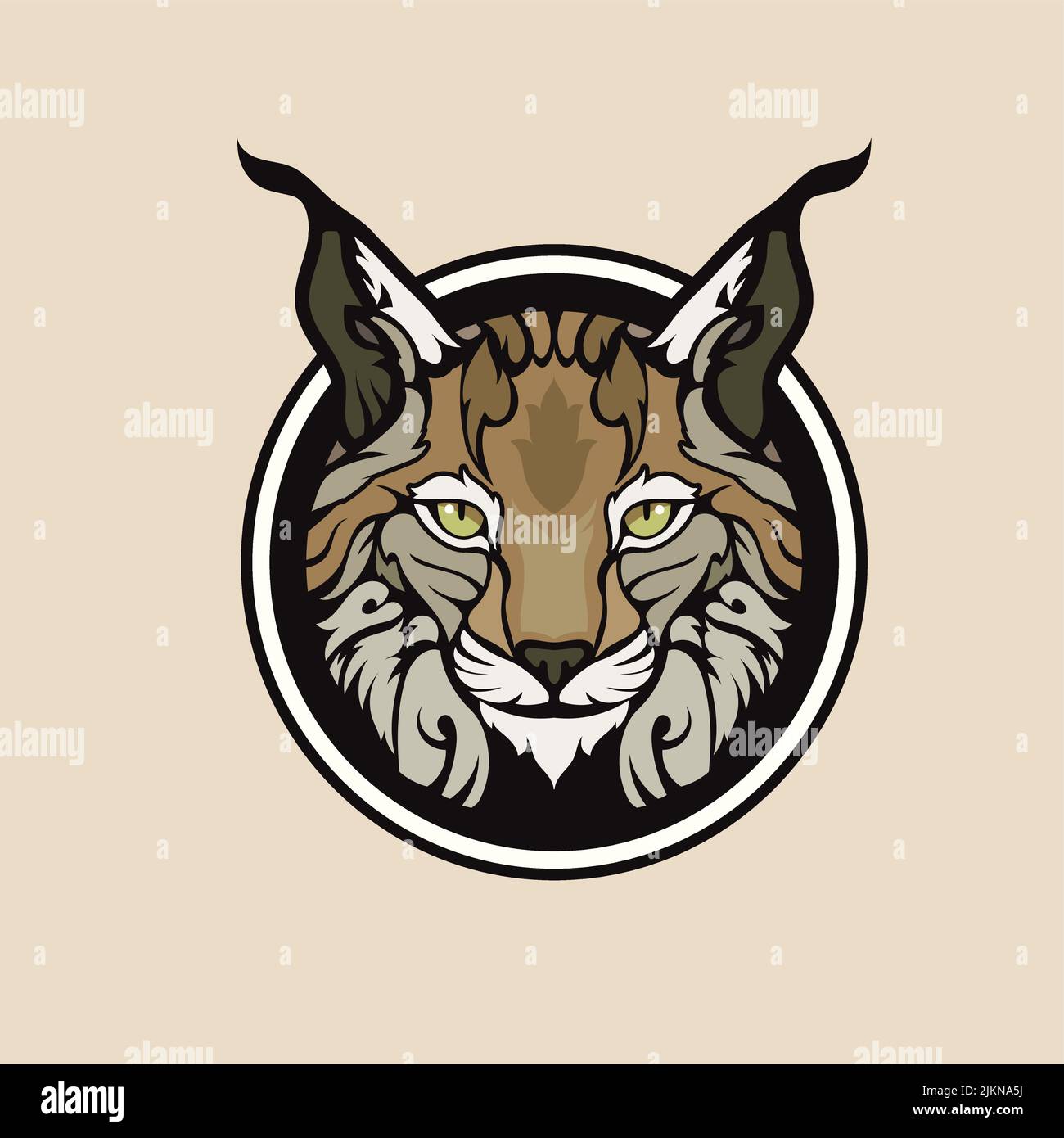 A beautiful green eyed caracal in the black circle isolated on the