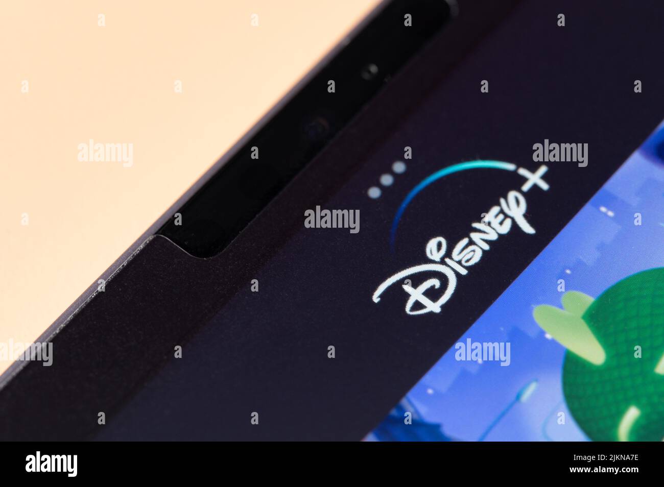 New york, USA - august 2, 2022: Disney plus video steaming service on laptop screen close up view Stock Photo