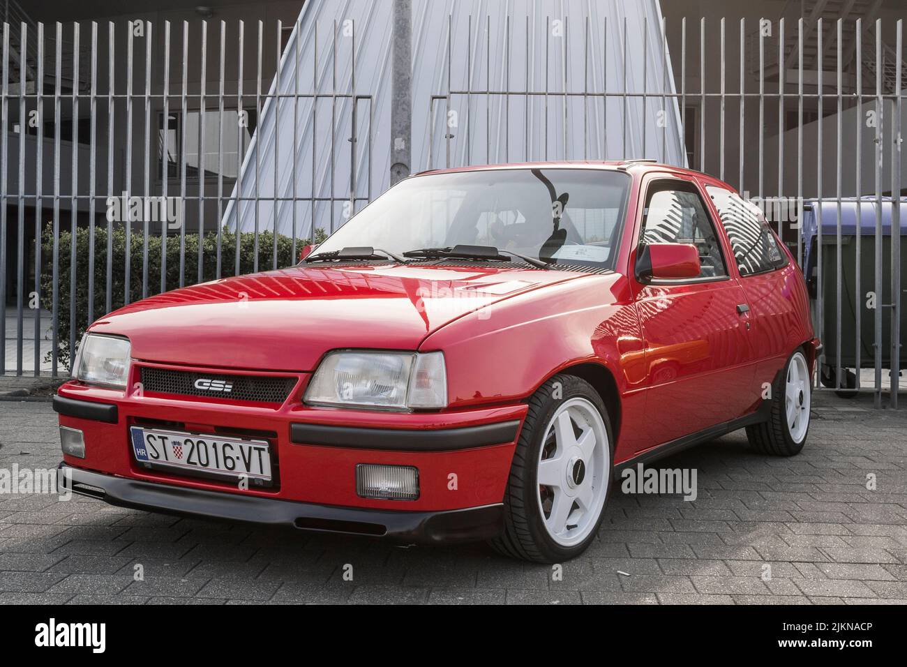 famous german 80s rally car Opel Kadett GSI displayed in classic car exhibition Stock Photo