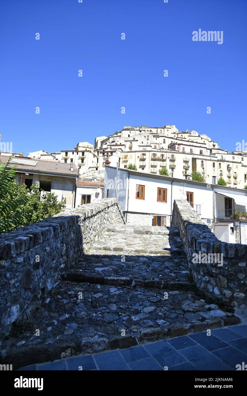 A vertical shot of Calvello village in the Basilicata region in Italy Stock Photo