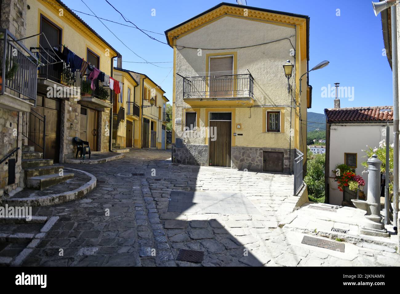A narrow street in Calvello village in the Basilicata region of Italy Stock Photo