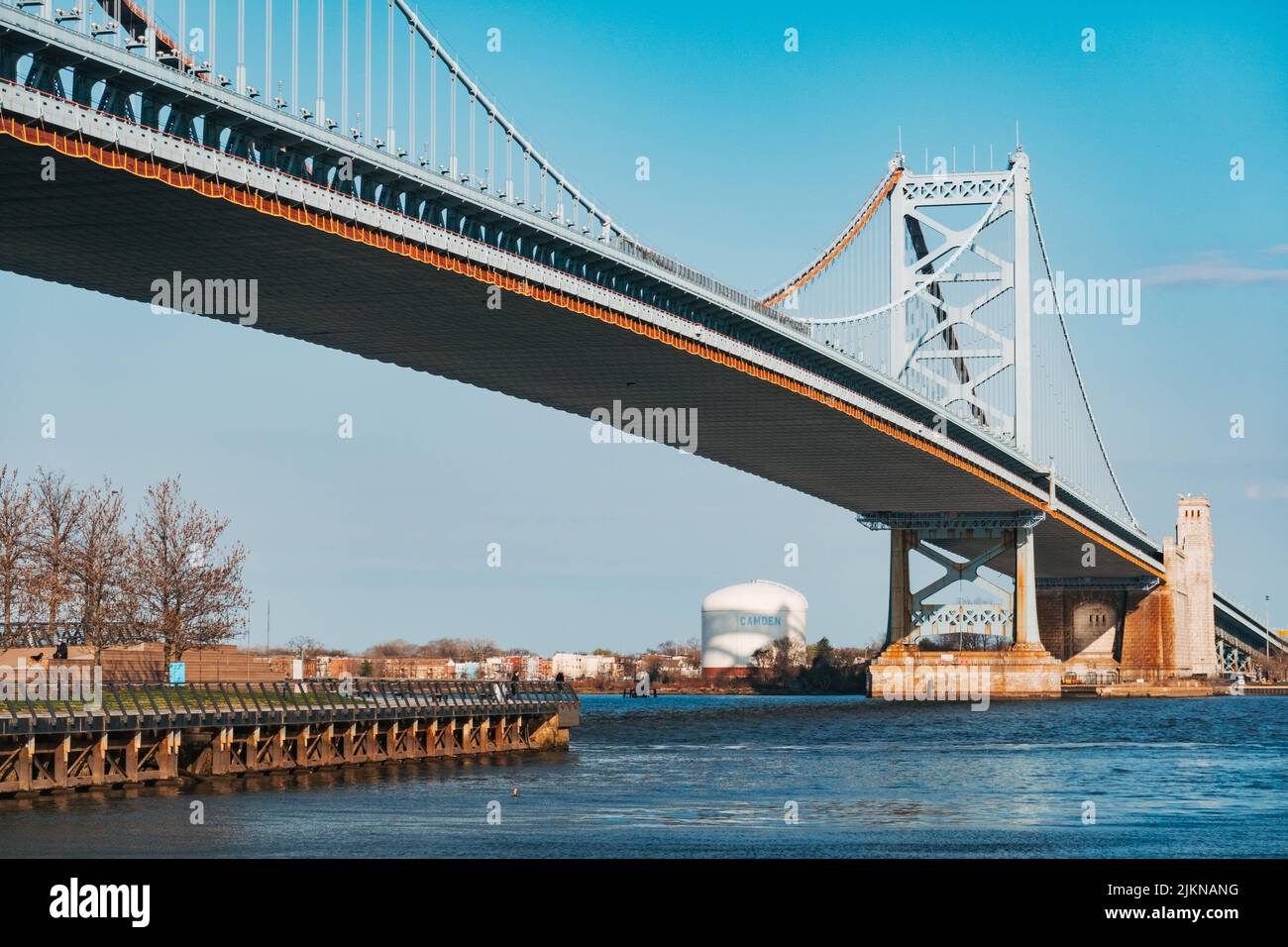The Benjamin Franklin Bridge over the Delaware River seen from the Philadelphia side Stock Photo