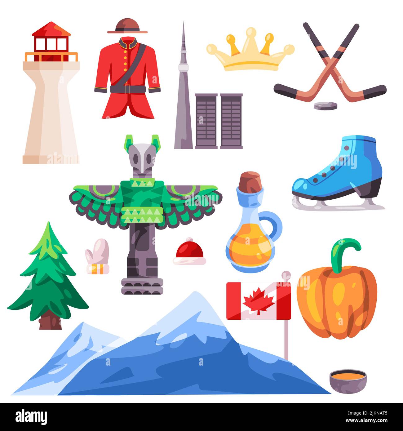 Canada icon set collection of graphic illustration canadian cartoon element national symbol tourism Stock Vector