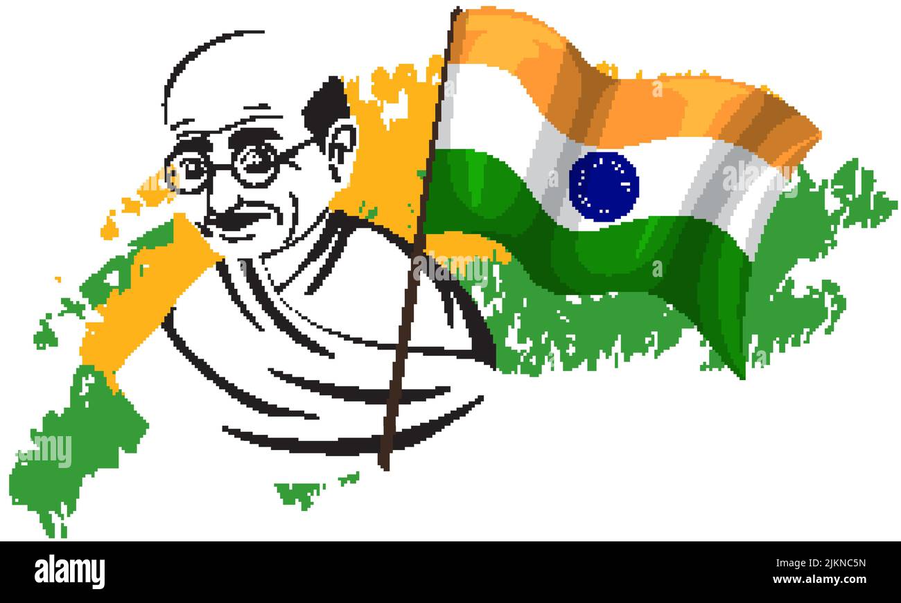 Mahatma Gandhi with flag illustration Stock Vector