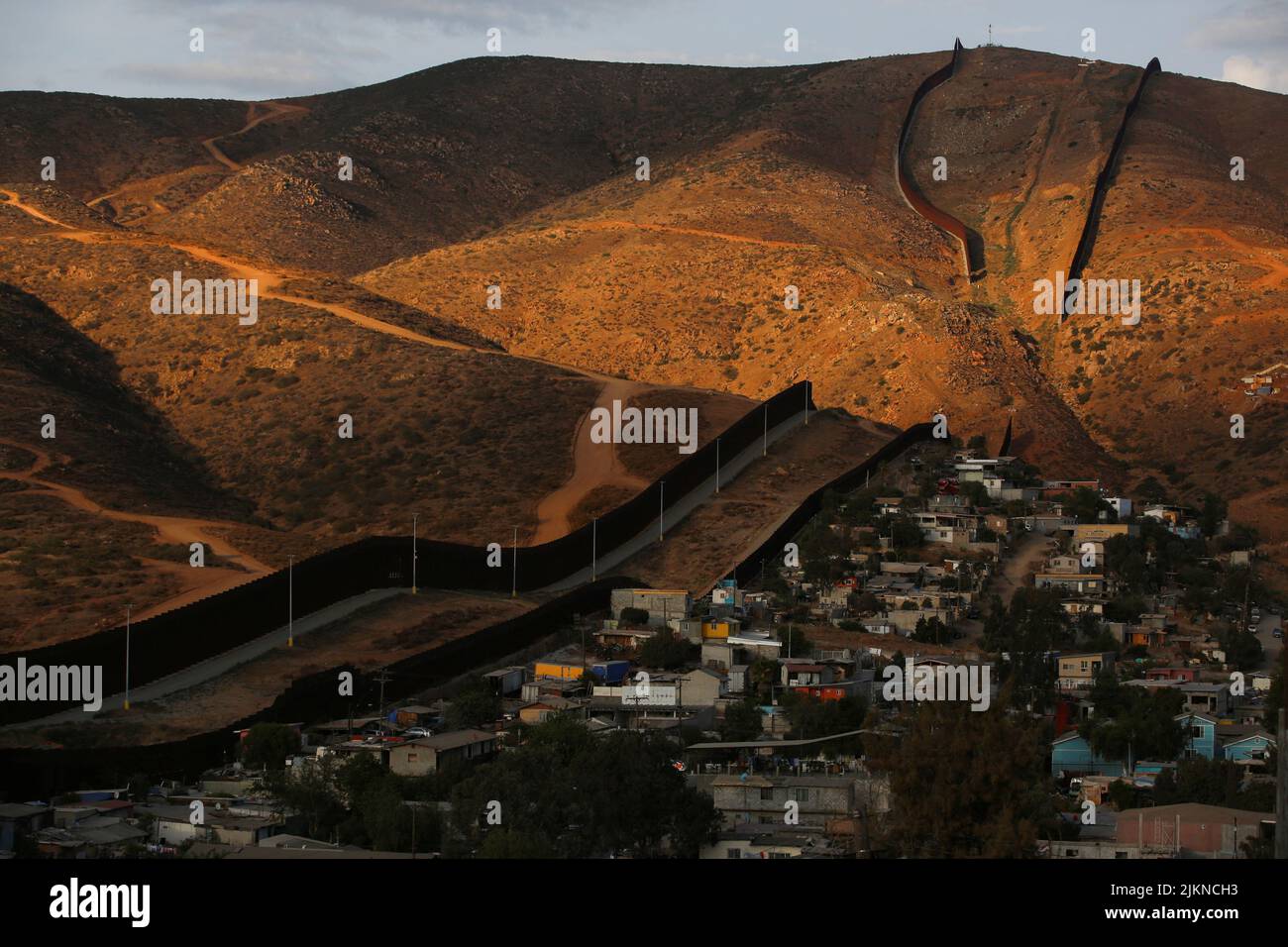 A general view shows sections of the primary and secondary border walls between Mexico and the United States, as pictured from Tijuana, Mexico, August 1, 2022. REUTERS/Jorge Duenes     TPX IMAGES OF THE DAY Stock Photo