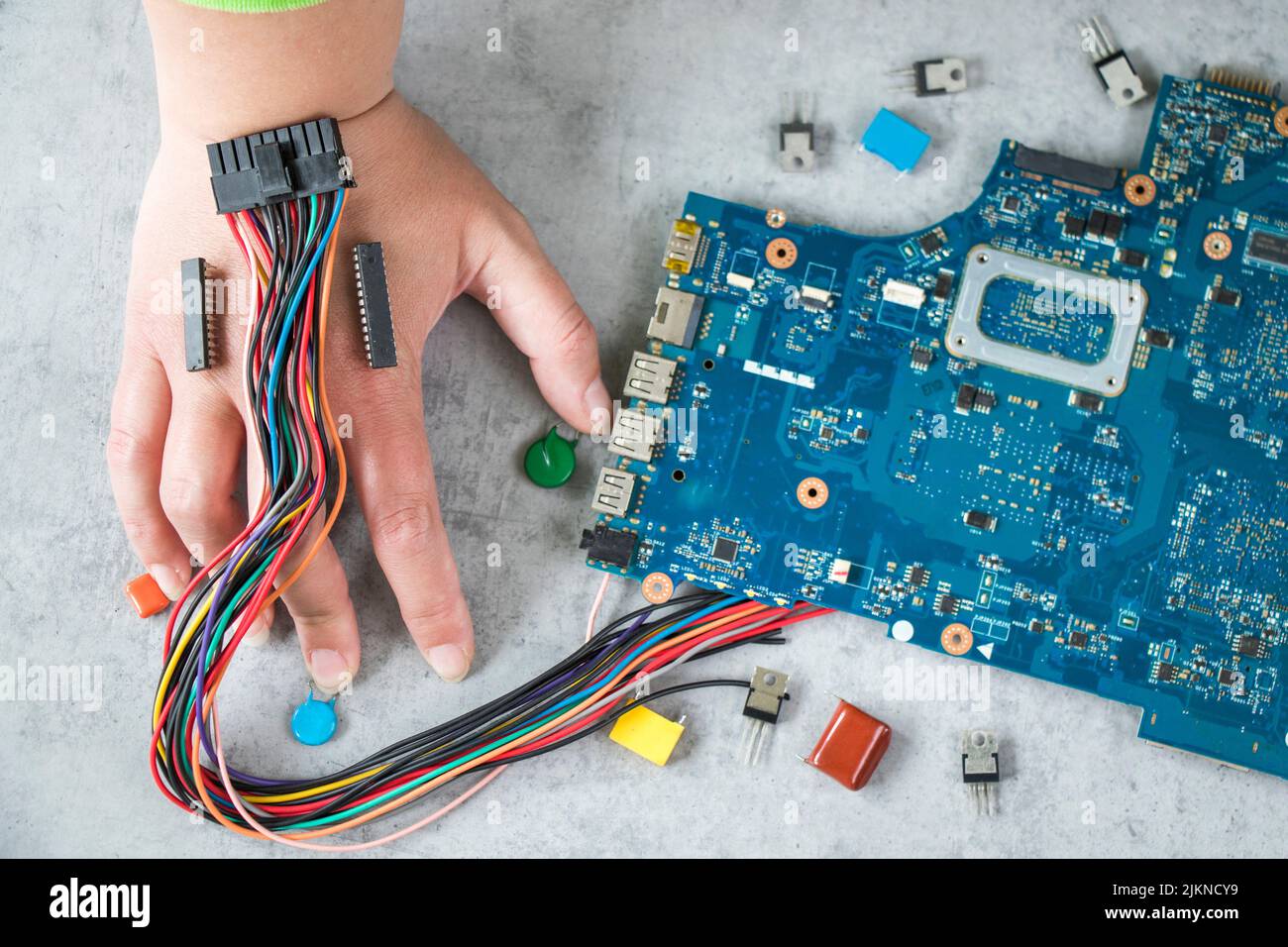 Electronic motherboard and isometric processor microchip connected to a ...