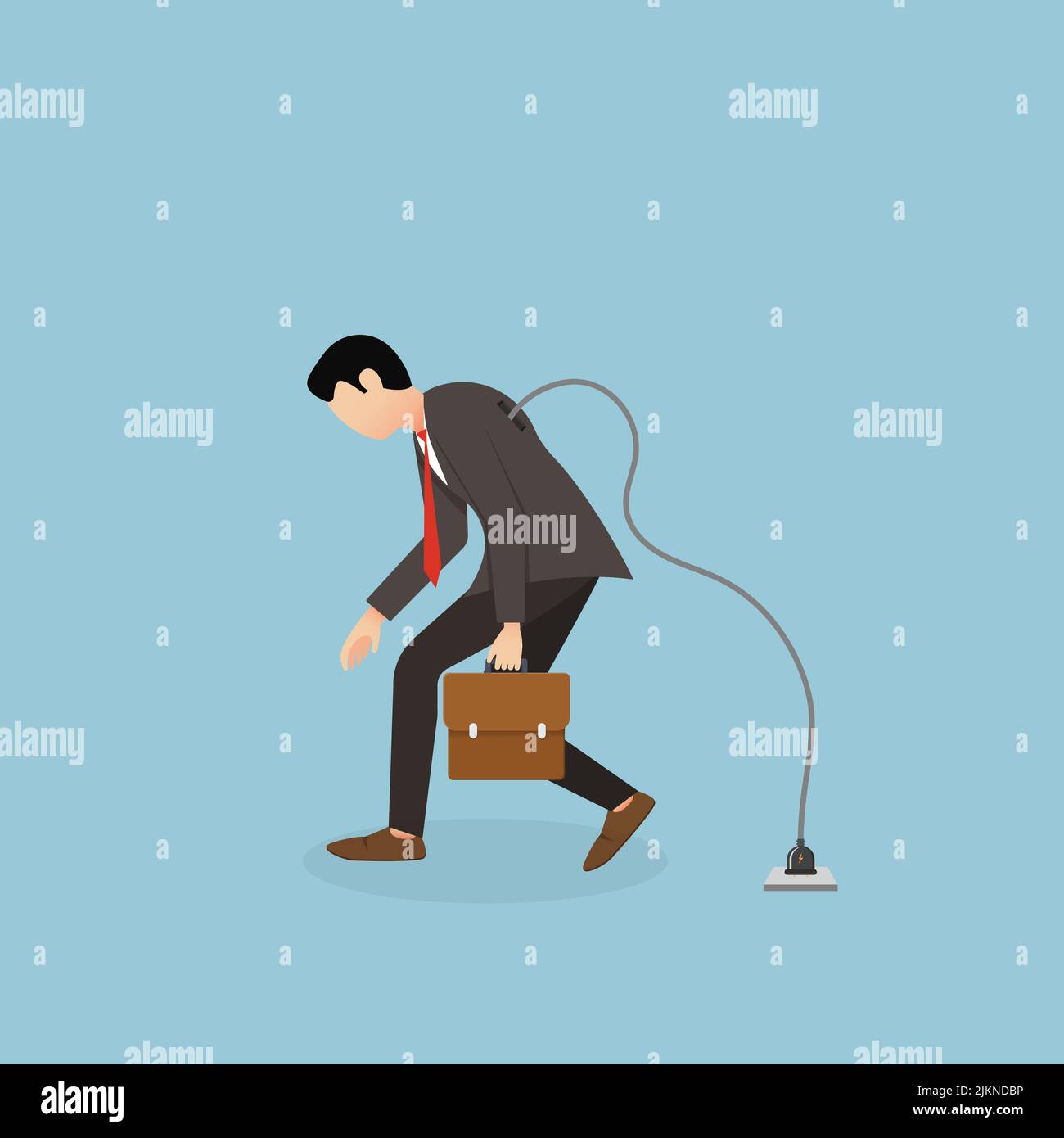 Tired businessman walking. Recharge energy to exhausted fatigue office employee, refresh from overworked or burn out concept Stock Vector