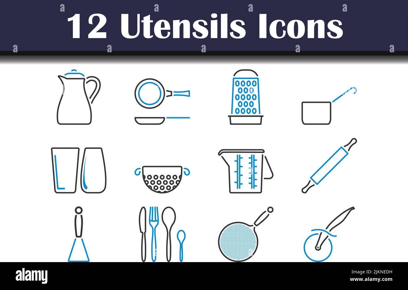 Utensils Icon Set. Editable Bold Outline With Color Fill Design. Vector ...
