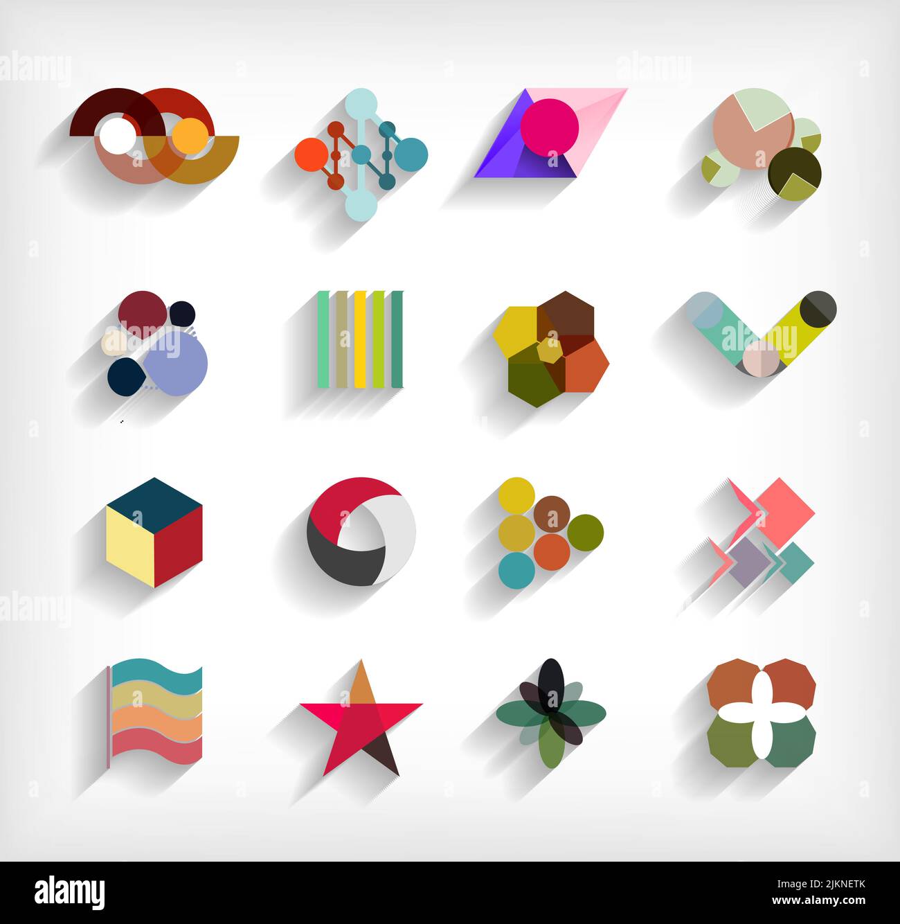 3d flat geometric abstract business icon set Stock Vector