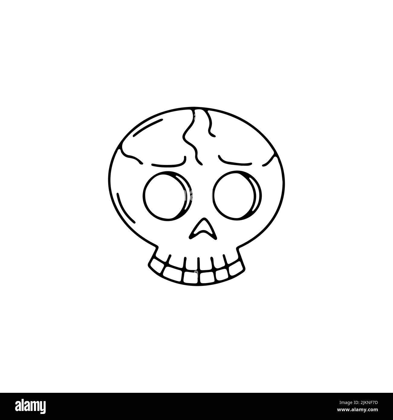 Hand drawn line art Halloween skull illustration isolated on white. Stock Vector