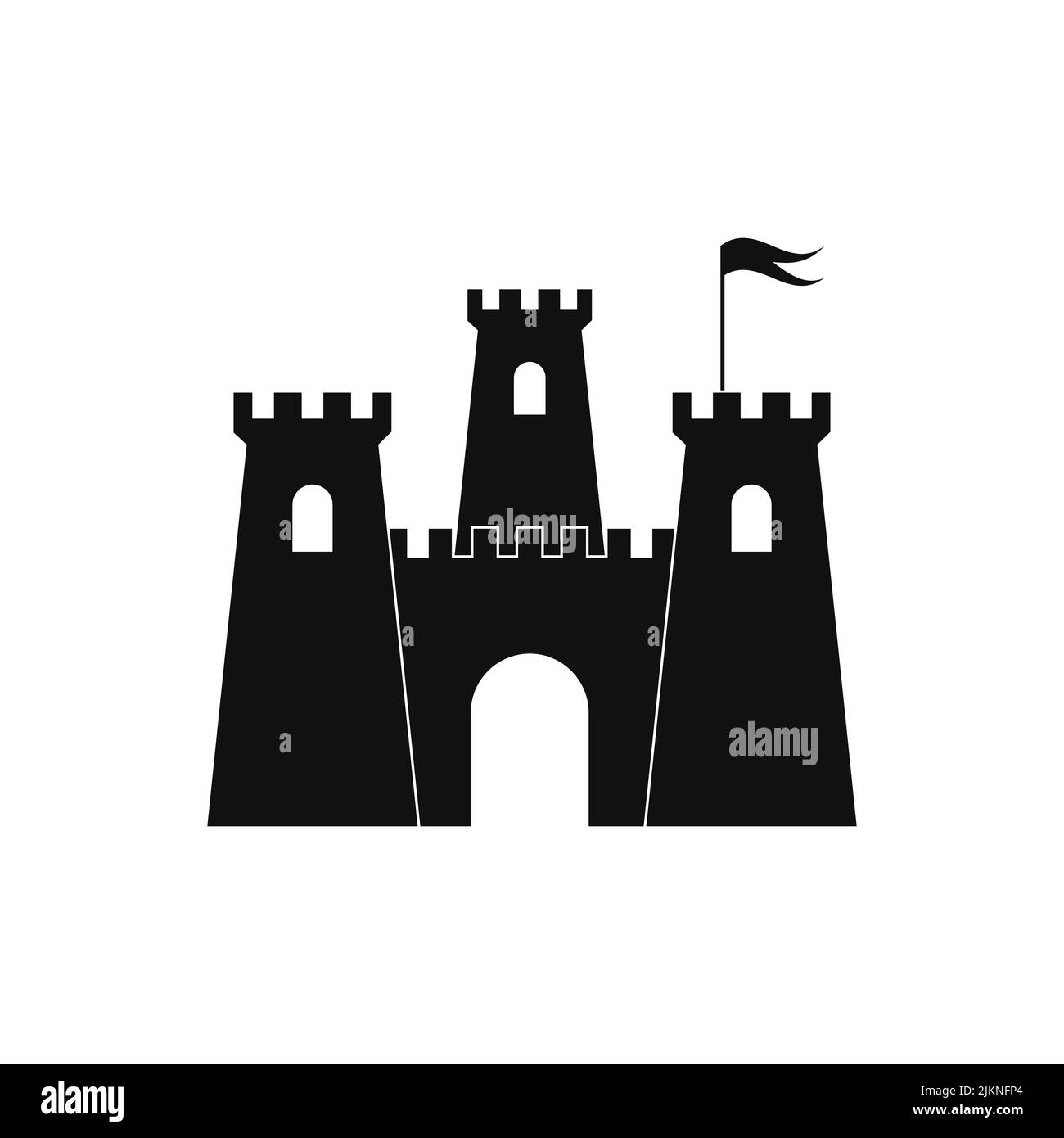 Black medieval castle. Antique fort palace with massive towers Stock Vector