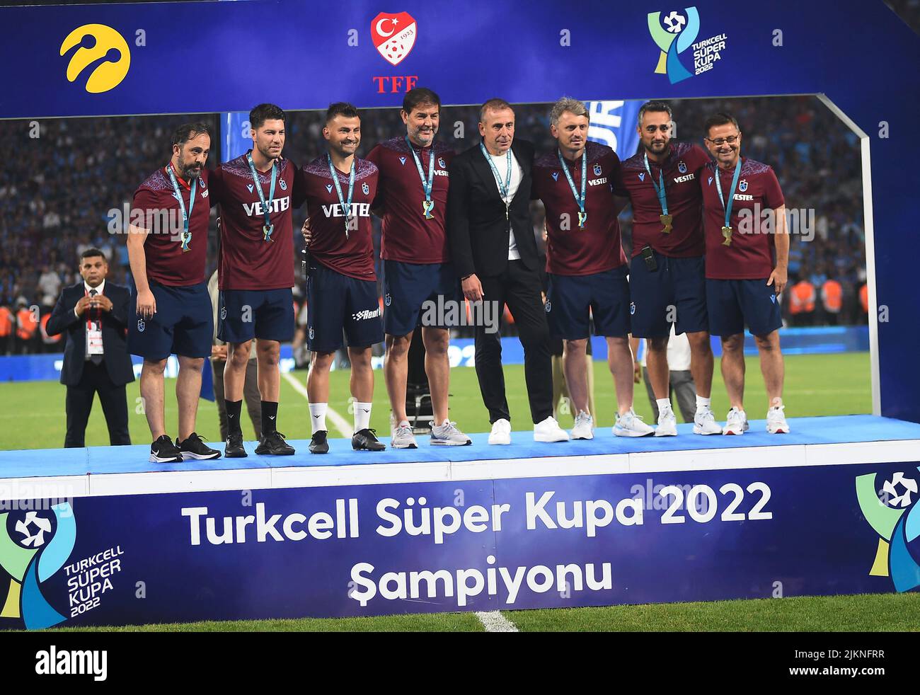 Coach Abdullah Avci of Trabzonspor during the Turkish Super Cup Final match between Trabzonspor and Sivasspor at Ataturk Olympic Stadium in Istanbul, Turkey, on July 30, 2022 . ( Photo by Seskimphoto )  SUPERPUCHAR TURCJI PILKA NOZNA SEZON 2022/2023 FOT. SESKIMPHOTO/NEWSPIX.PL  POLAND, TURKEY, AUSTRIA, GERMANY AND UK OUT !!! --- Newspix.pl Stock Photo