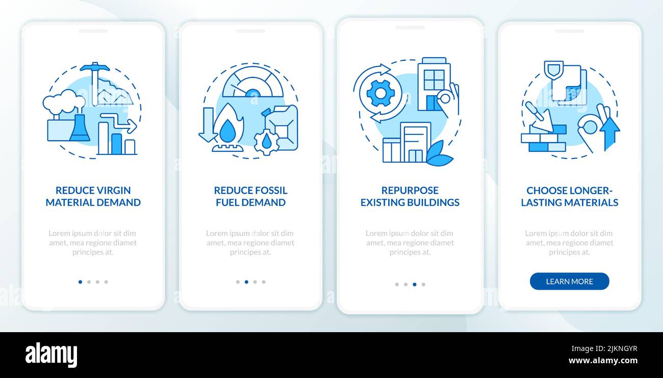 Net zero strategies blue onboarding mobile app screen Stock Vector ...