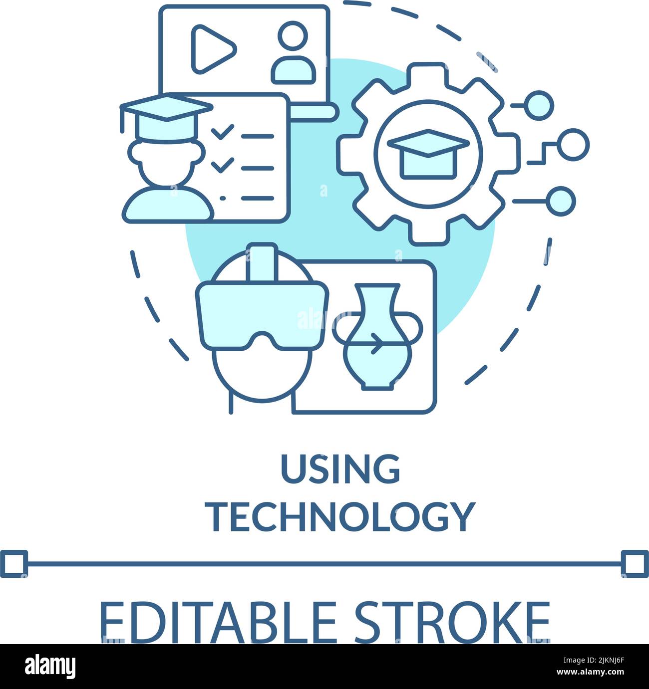 Using technology turquoise concept icon Stock Vector