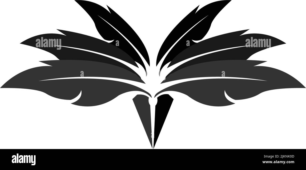 An icon of multiple black feathers isolated on a white background Stock
