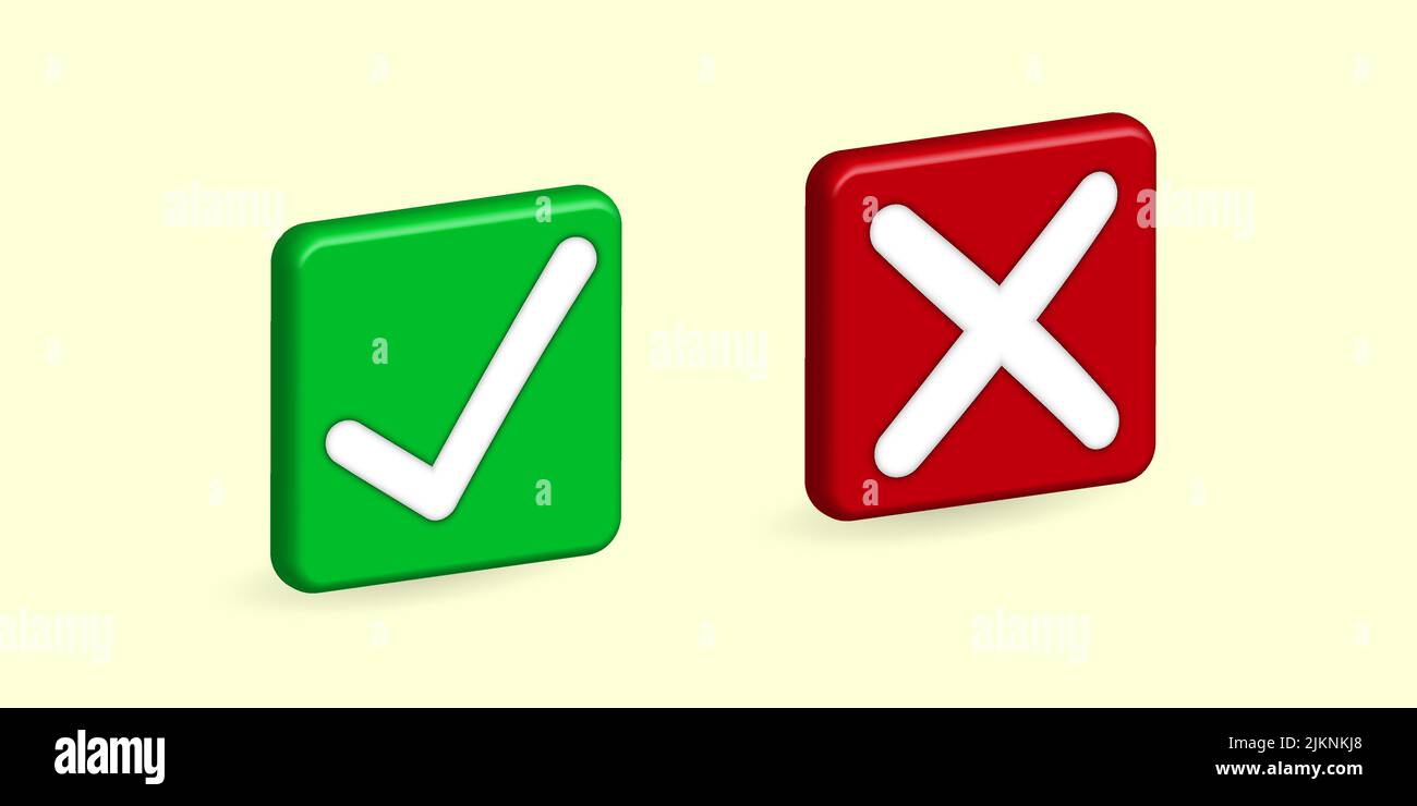 Cross and check mark icons. Green and red square icon button Yes and No ...