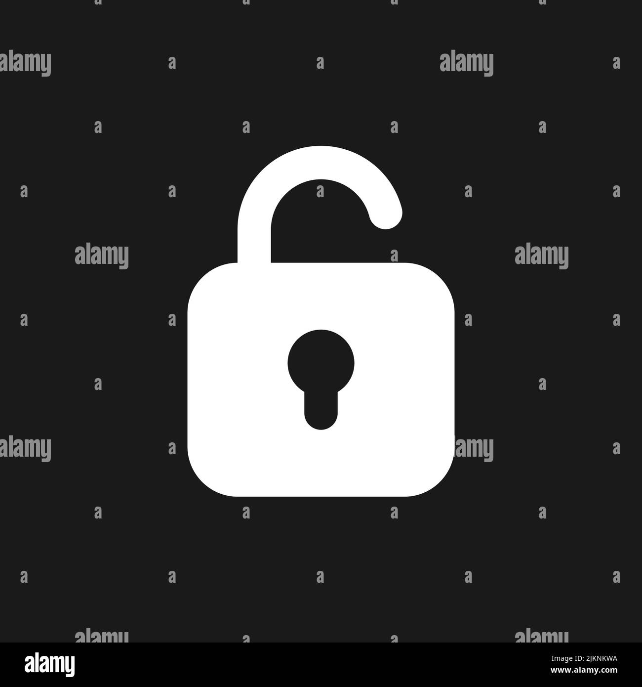 Unlocked padlock dark mode glyph ui icon Stock Vector