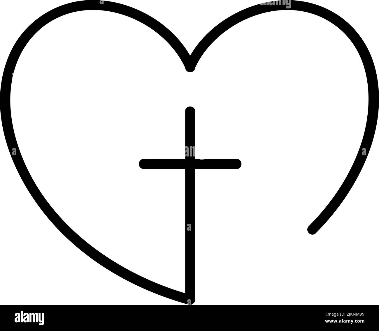 Abstract religious cross and heart icon. Christian love logo. Monoline vector illustration. Religious community. Design element for poster, badge sign Stock Vector