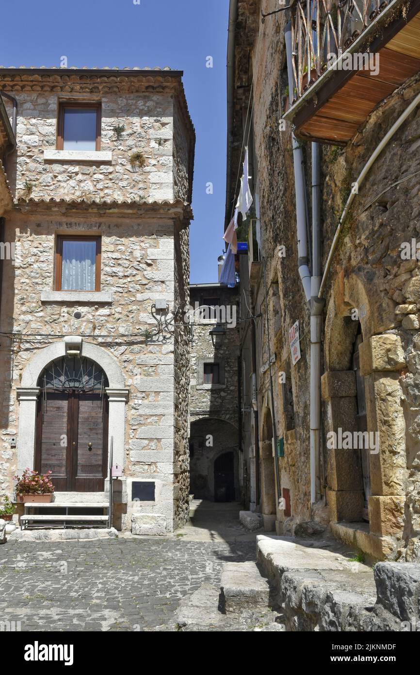 A narrow path in Vallecorsa, a village in the Lazio region of Italy in summer Stock Photo