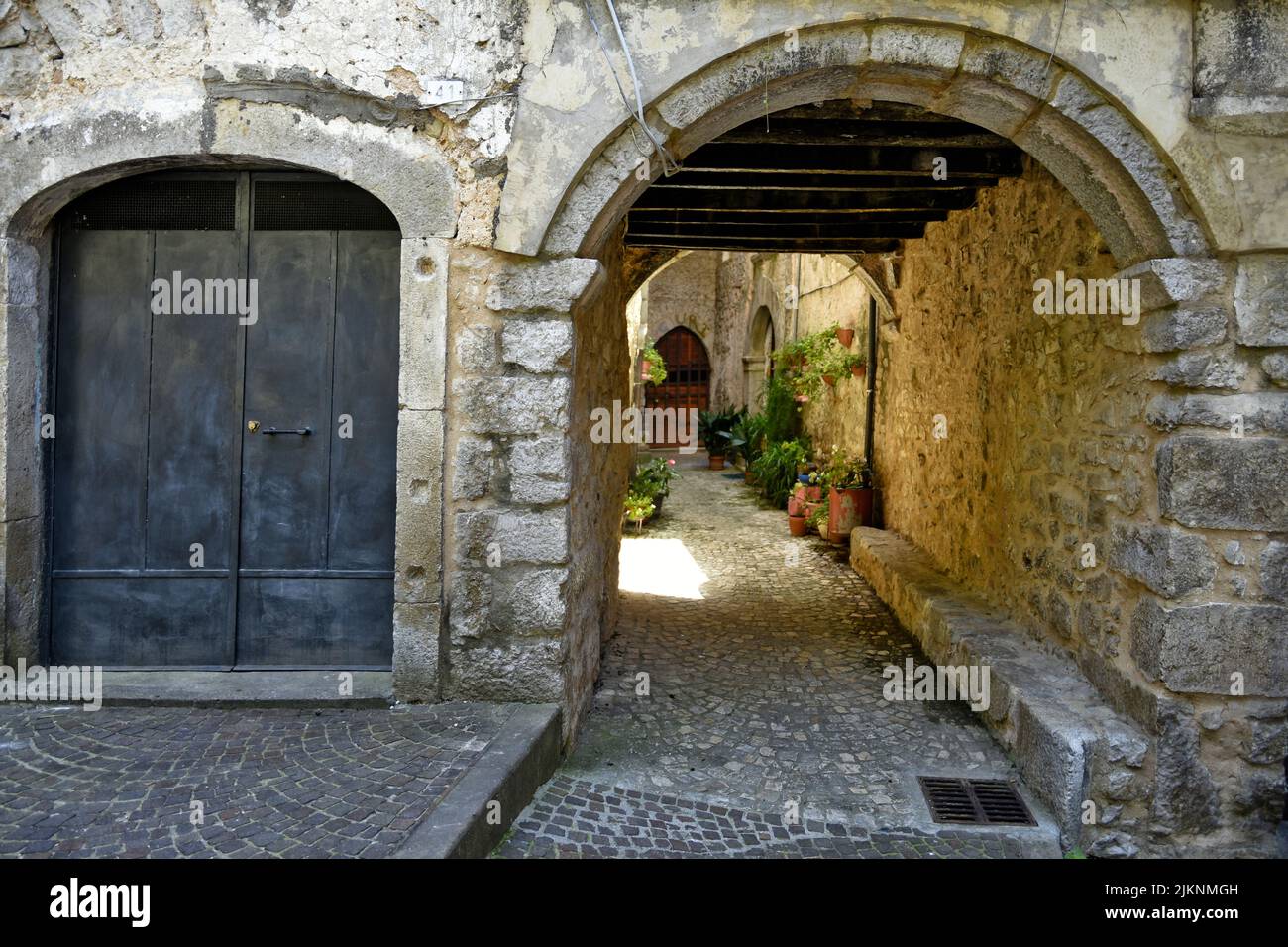 A narrow archway in Vallecorsa, a village in the Lazio region of Italy in summer Stock Photo