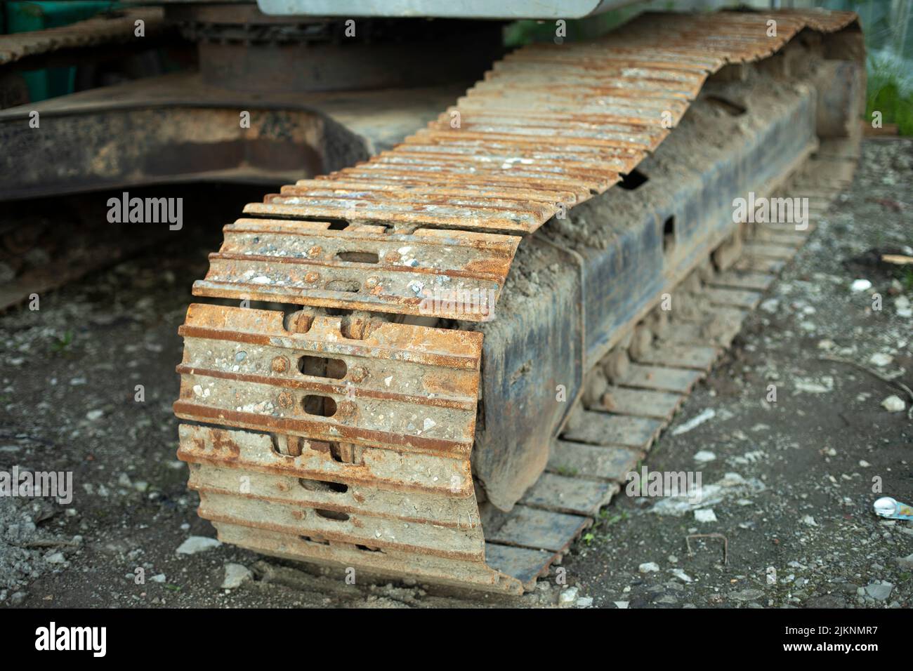 Escalator track. Details of heavy machinery. Rusty detail. Stock Photo