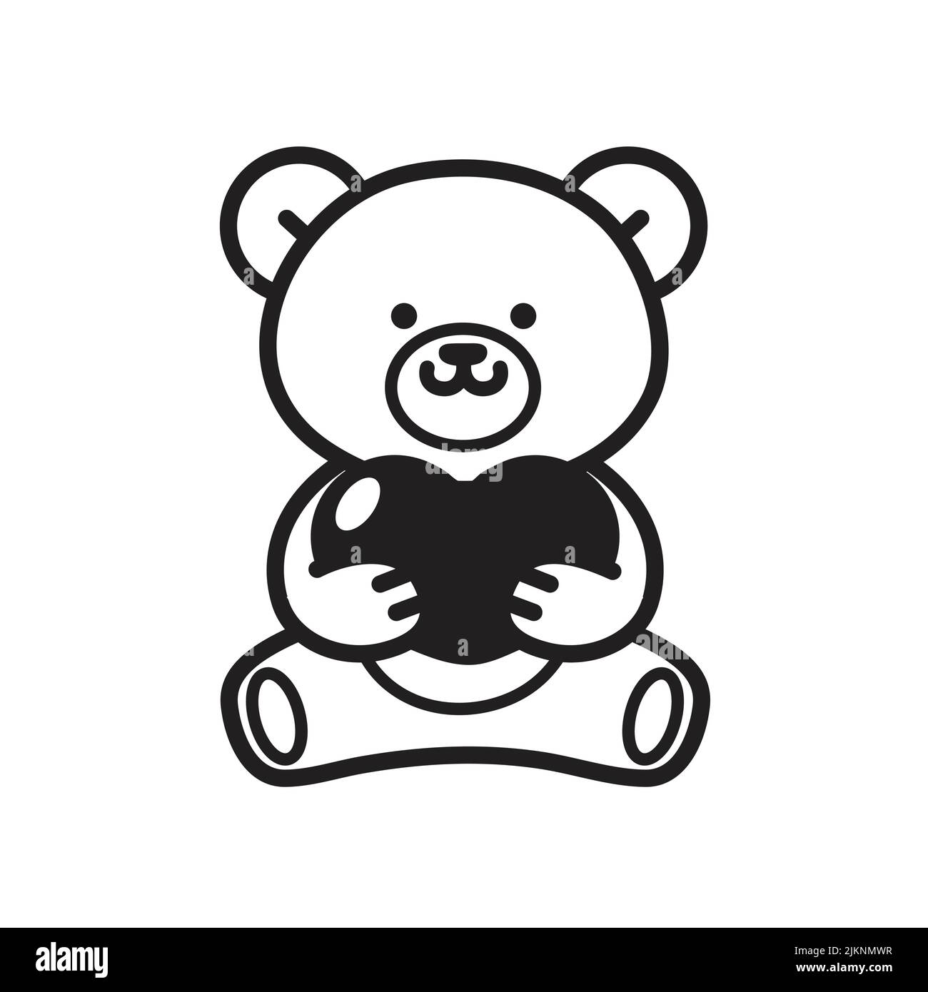 Teddy bear holding heart black and white vector icon Stock Vector