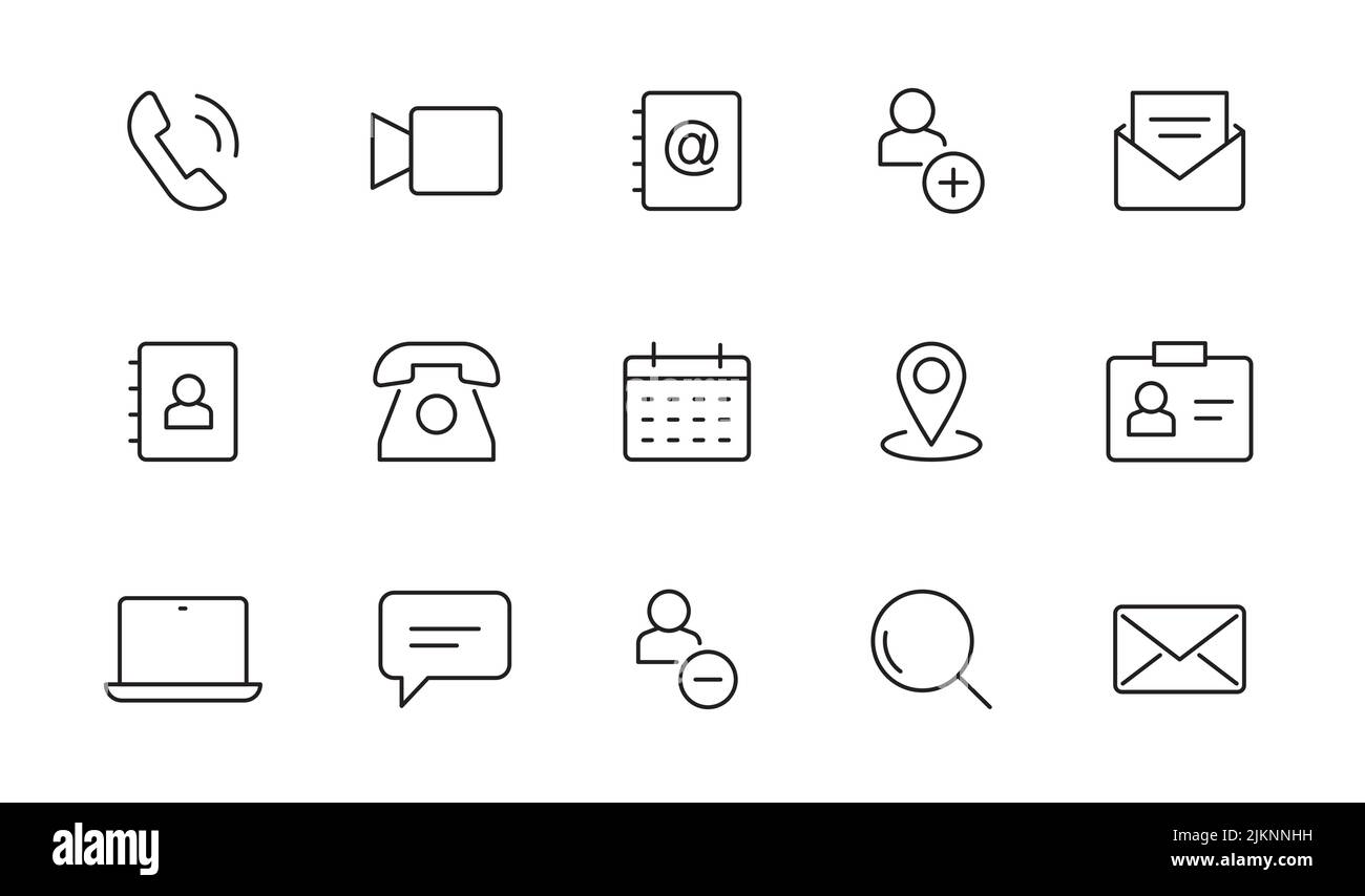 Contact, address line icon set. Mail, telephone adress, message symbol ...