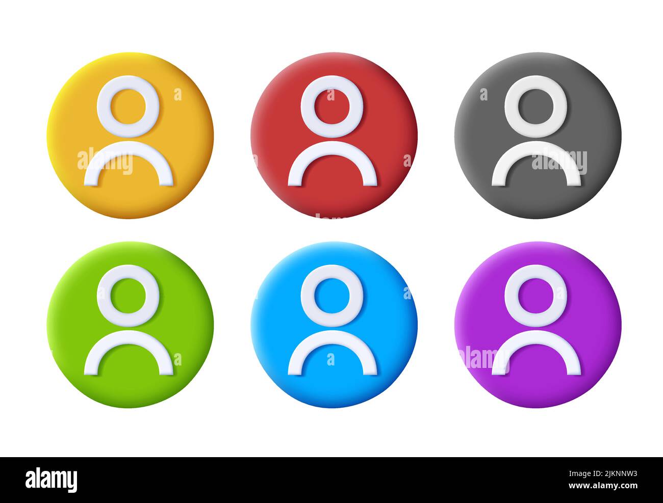 Set of user or profile icon on 3d circle shape in different colors. Vector illustration Stock Set of user or profile icon on 3d circle shape in different colors. Vector illustration Stock