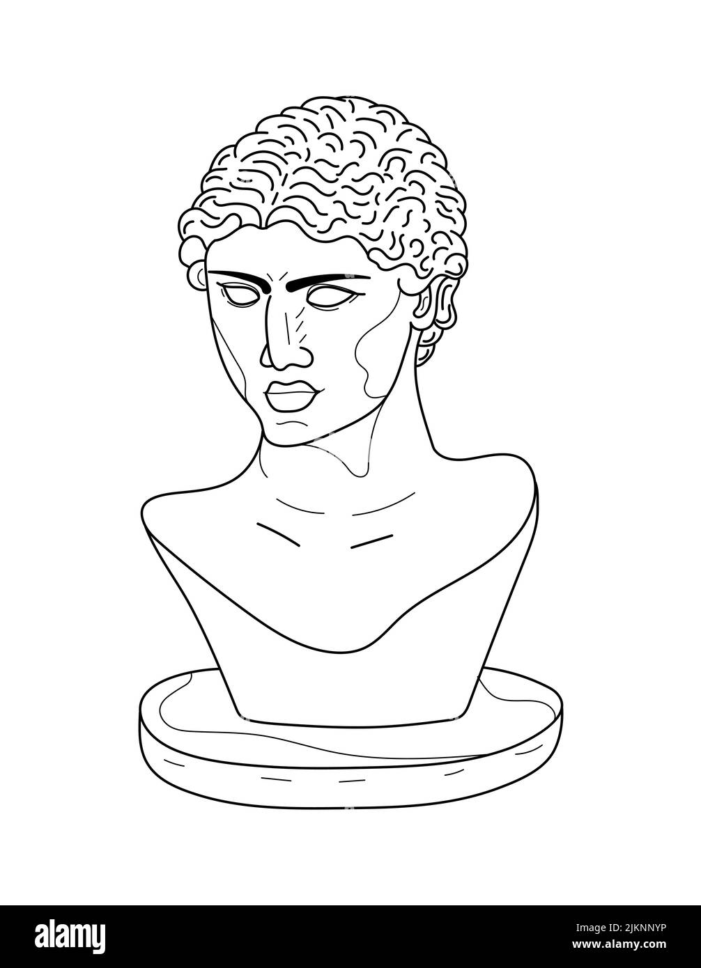 Classic bust sculpture vector in line art style. Greek ancient