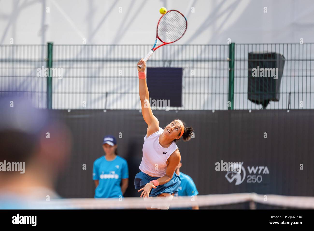 Warsaw, Poland. 28th July, 2022. Caroline Garcia seen in action during the second round match BNP Paribas Poland Open - WTA 250 between Elisabetta Cocciaretto (Italy) and Caroline Garcia (France) in Warsaw. (Final score; Elisabetta Cocciaretto 0:2 (3:6, 5:7) Caroline Garcia) (Photo by Mikolaj Barbanell/SOPA Images/Sipa USA) Credit: Sipa USA/Alamy Live News Stock Photo