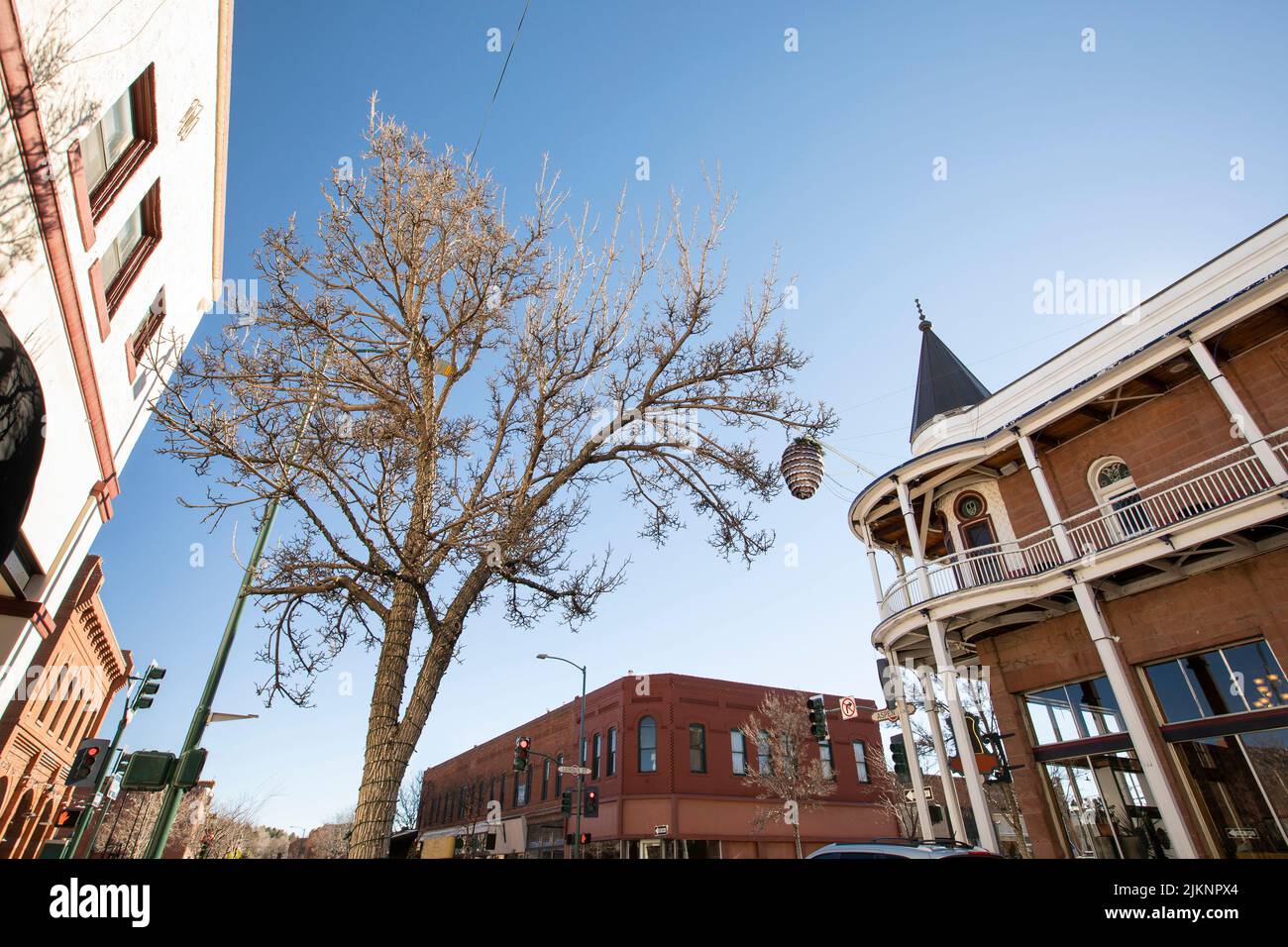 Morning view of the historic downtown district of Flagstaff, Arizona, USA. Stock Photo