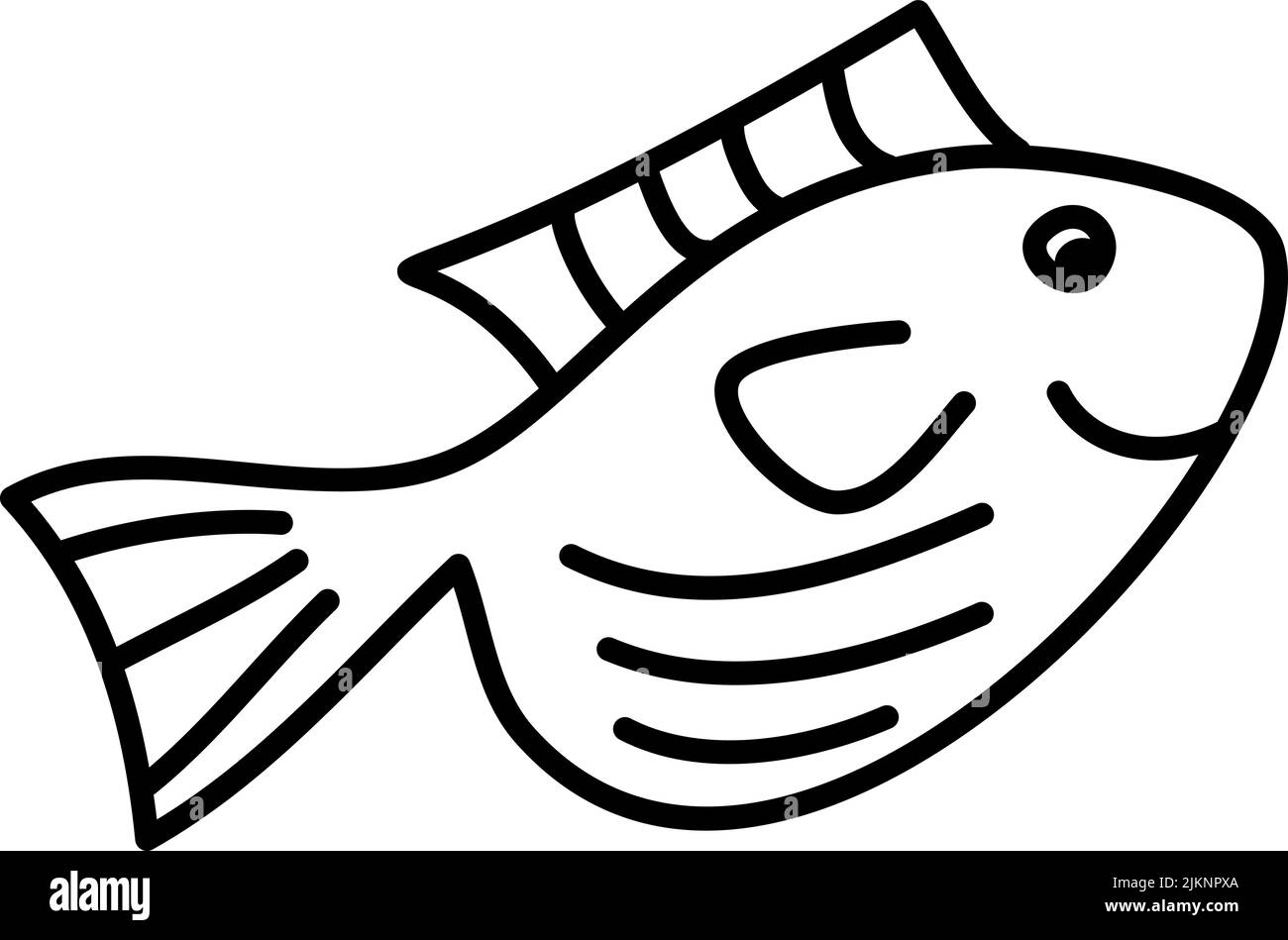 Vector hand drawn doodle fish in monoline scandinavian style. Image for label, web icon, postcard decoration. Cheerful childish, cute marine theme Stock Vector