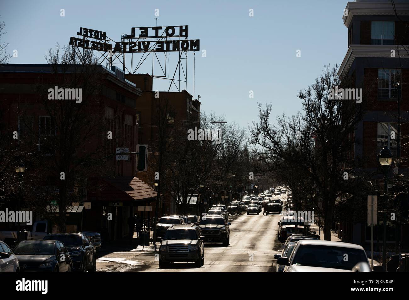 Flagstaff, Arizona, USA January 7, 2022 Daytime winter sun shines on