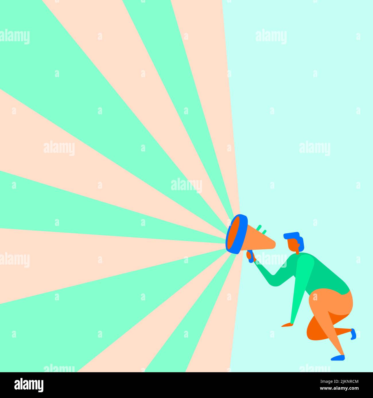 An illustration of a male character talking through a megaphone loudly