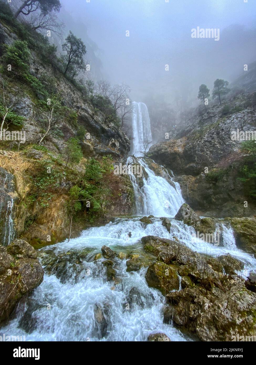 A beautiful landscape view of Nacimiento del Rio Mundo waterfalls, Albacete, Spain Stock Photo