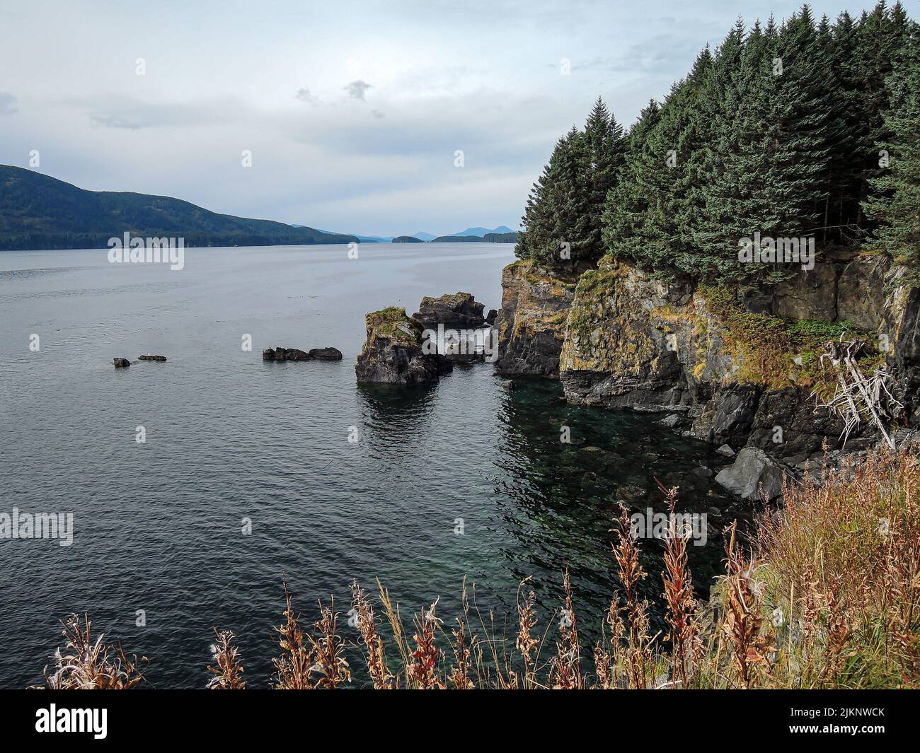 A view of a ocean from Alaska Kodiak Spruce Island Stock Photo