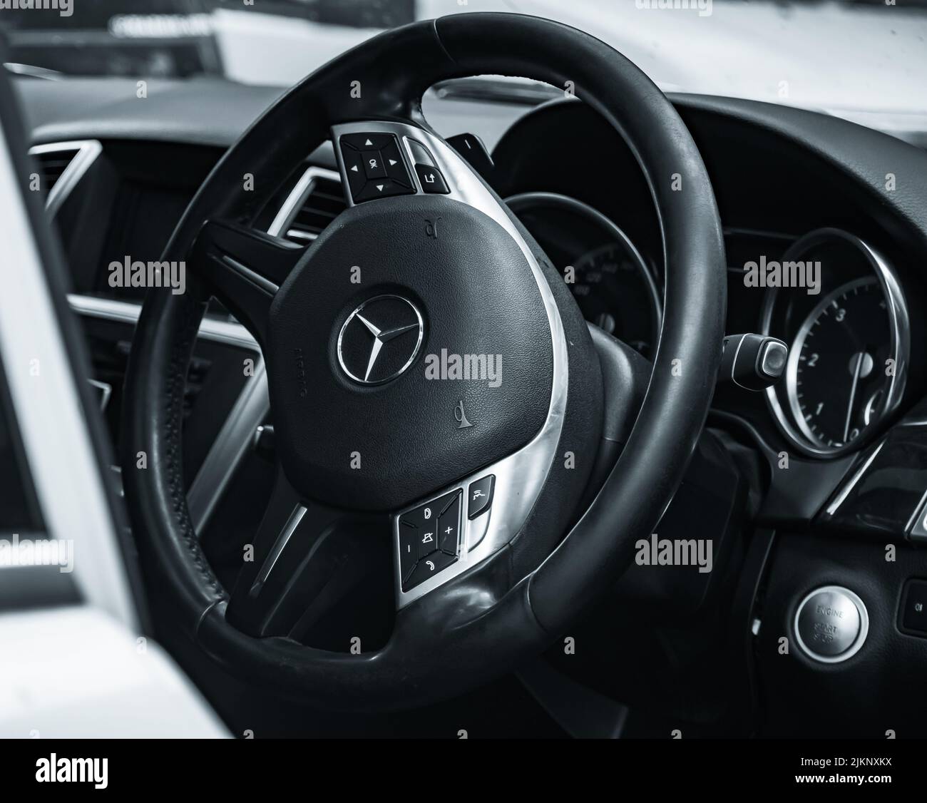 The steering wheel and dashboard suv of MercedesBenz Stock Photo Alamy