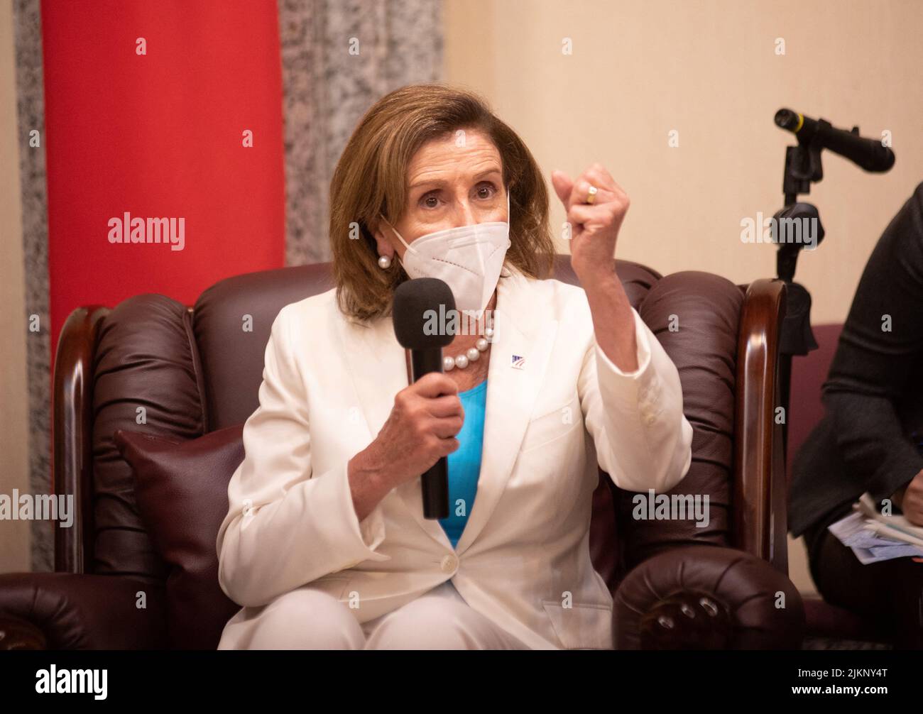 U.S. House of Representatives Speaker Nancy Pelosi attends a meeting with Legislative Yuan Vice President Tsai Chi-chang (not pictured) at the parliament in Taipei, Taiwan August 3, 2022. Central News Agency/Pool via REUTERS Stock Photo