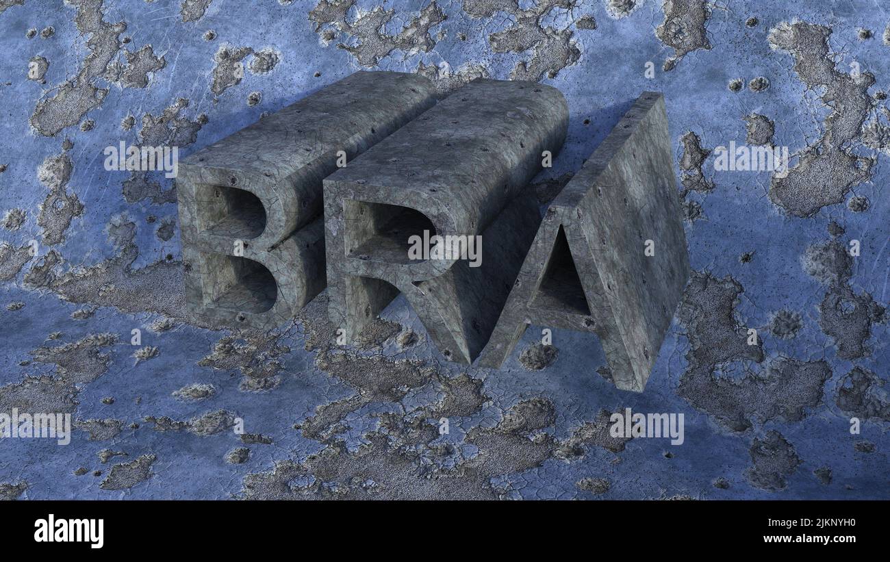 The word BRA made with concrete on a damaged blue wall Stock Photo Alamy
