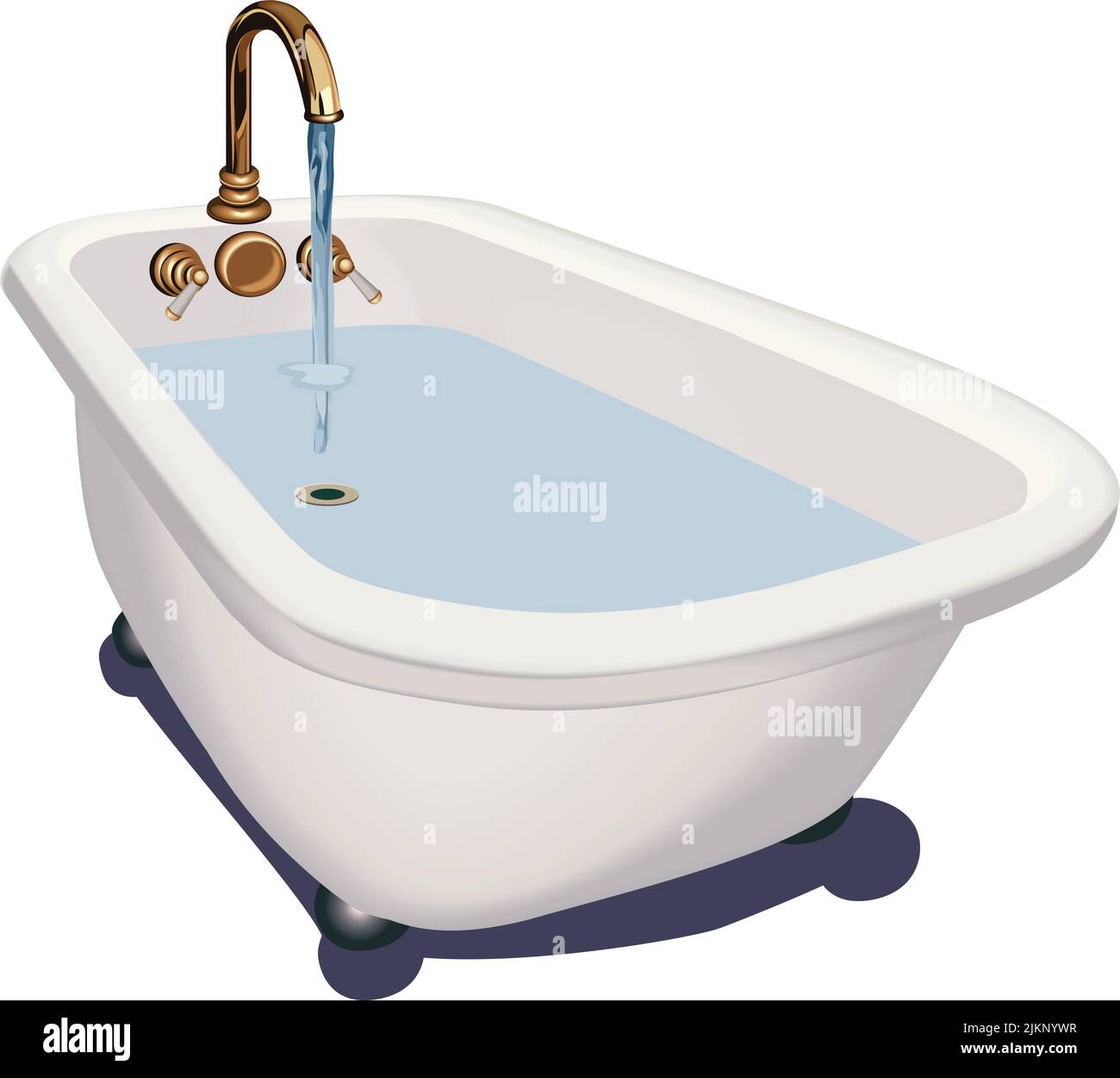 half full antique bathtub with feet and taps Stock Vector