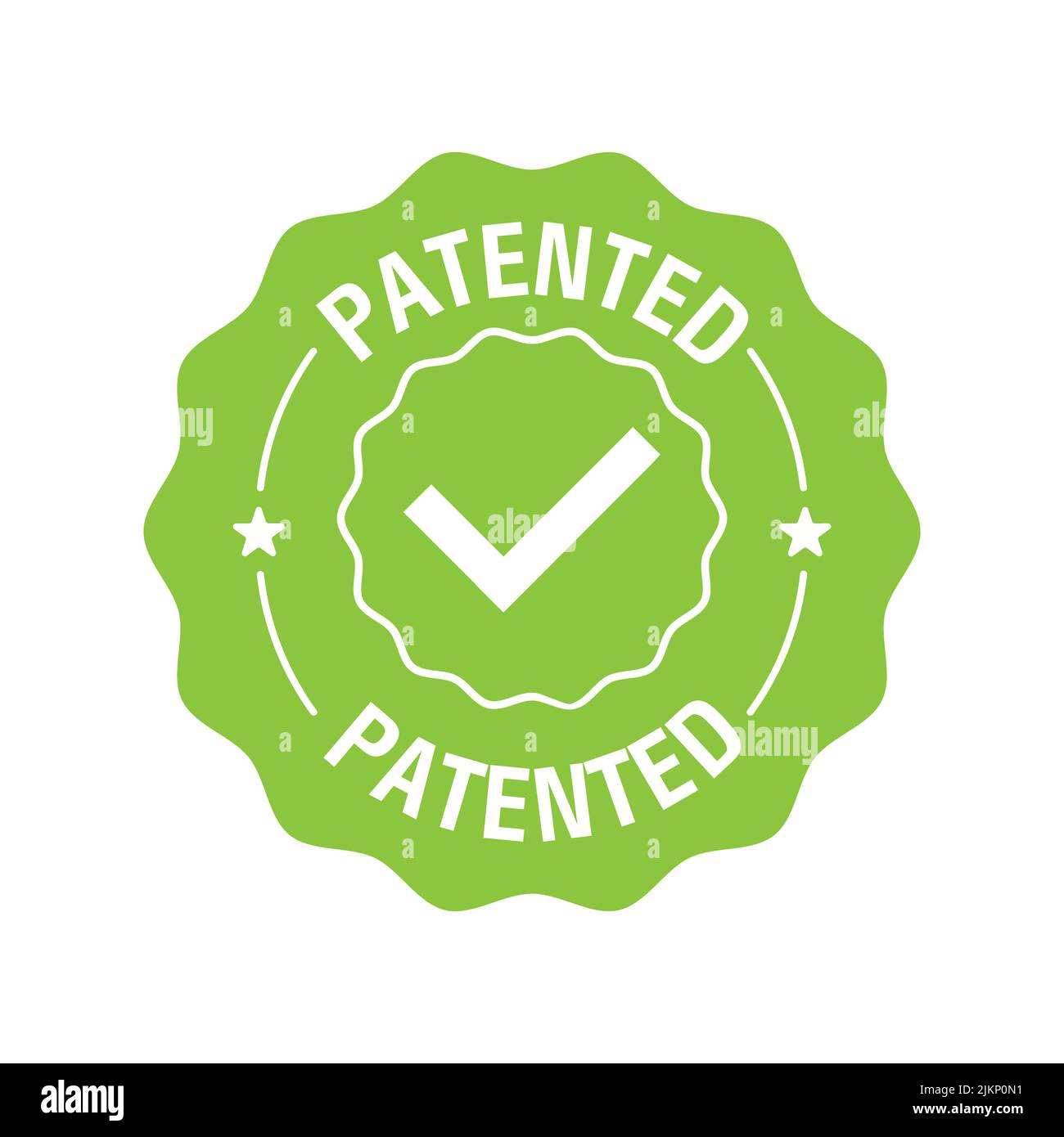 Patented label or sticker. Patent stamp badge icon vector, successfully patented licensed label isolated tag with check mark. Vector Stock Vector