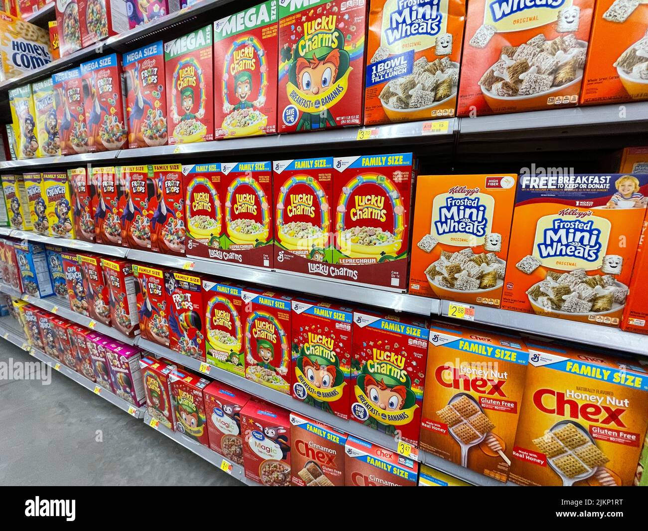 A retail grocery store with shelves of cereals Stock Photo Alamy