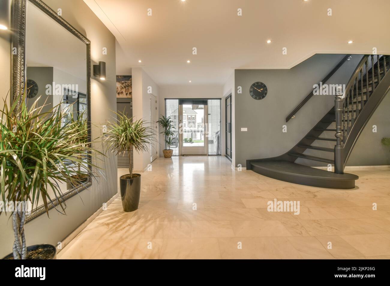 Interior of contemporary flat in modern style with spacious hallway ...