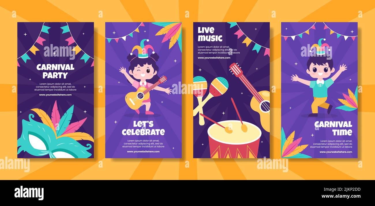 Happy Carnival Party Social Media Stories Template Cartoon Background ...