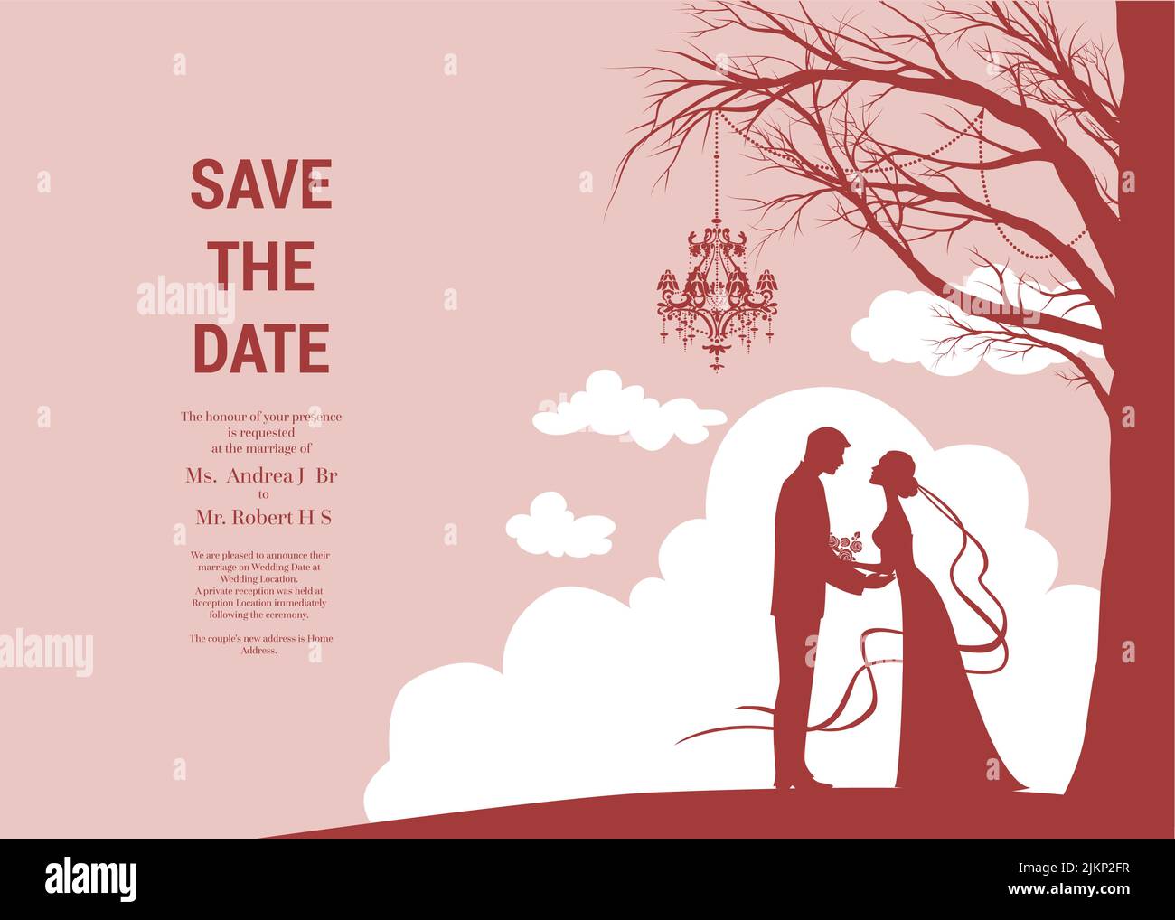 Bride and groom under the tree Stock Vector