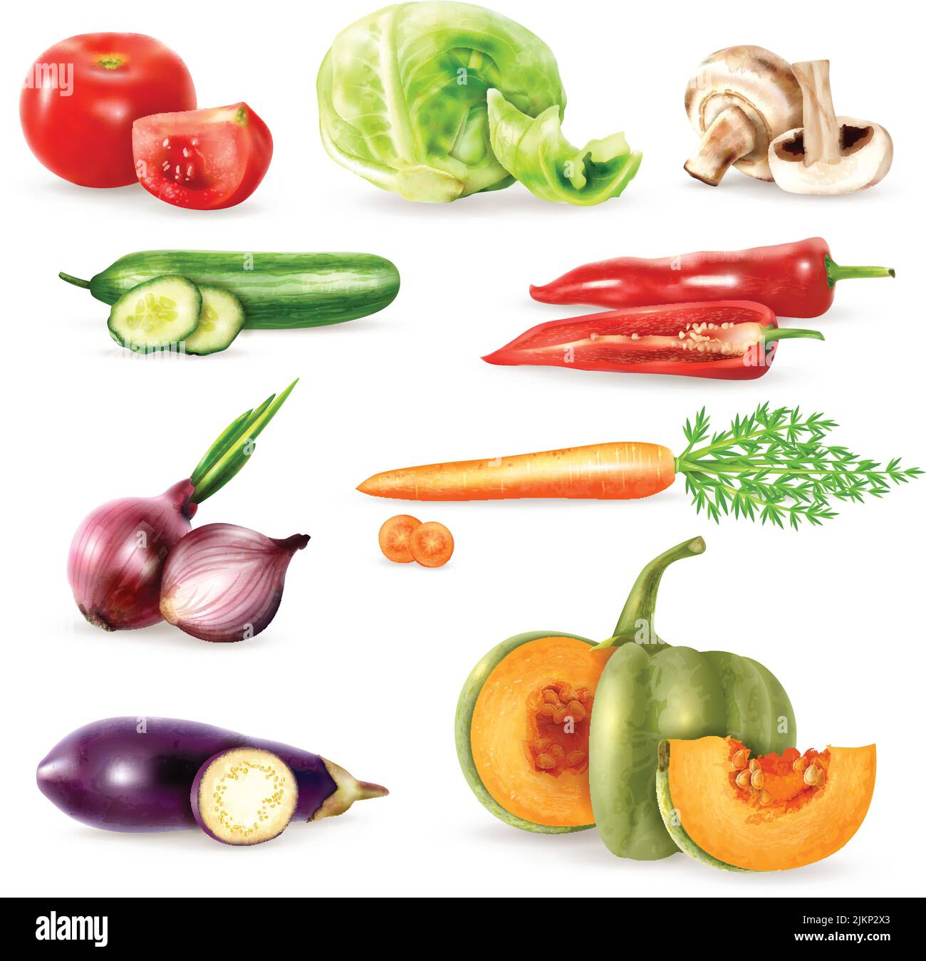 Vegetables decorative icons collection with cucumbers eggplant onions ...