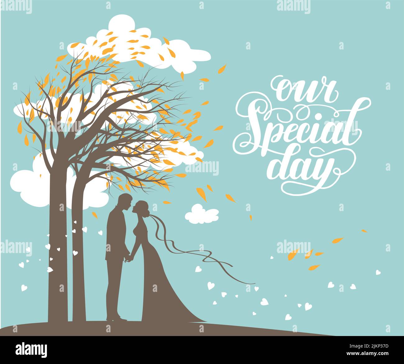 Autumn trees and clouds wedding Stock Vector